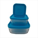 Set of 3 glass casseroles, square, Andia, capacity 1.85 l, 1.05 l, 0.35 l, plastic cover